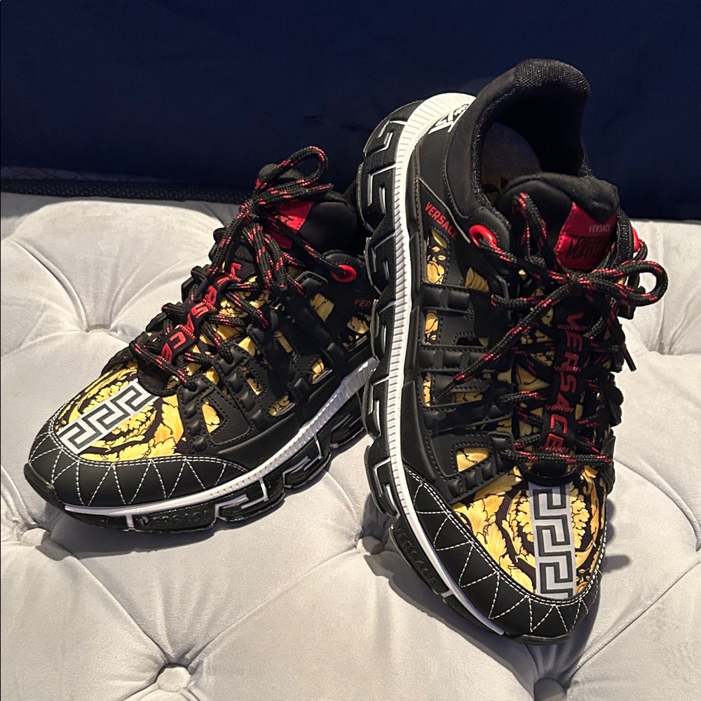 Versace Black and Gold Sneakers with Red Accents